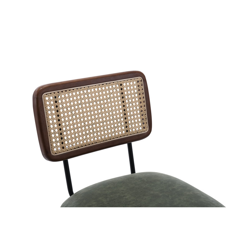 Dark Green Metal and Rattan Counter Height Bar Stools Set