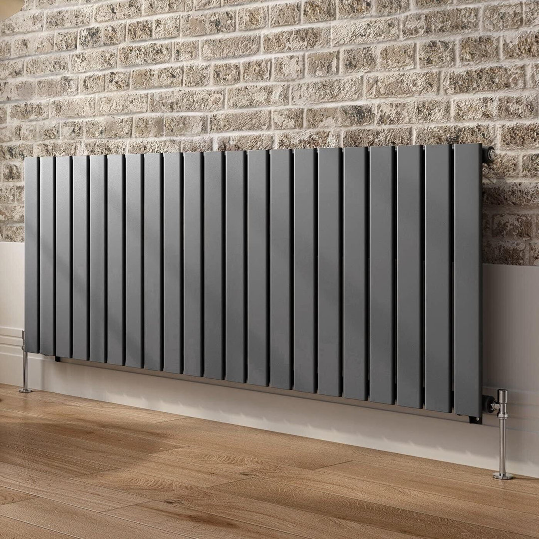 iBathUK Belgravia Horizontal Single Slim Flat Panel Radiator Angled Valve