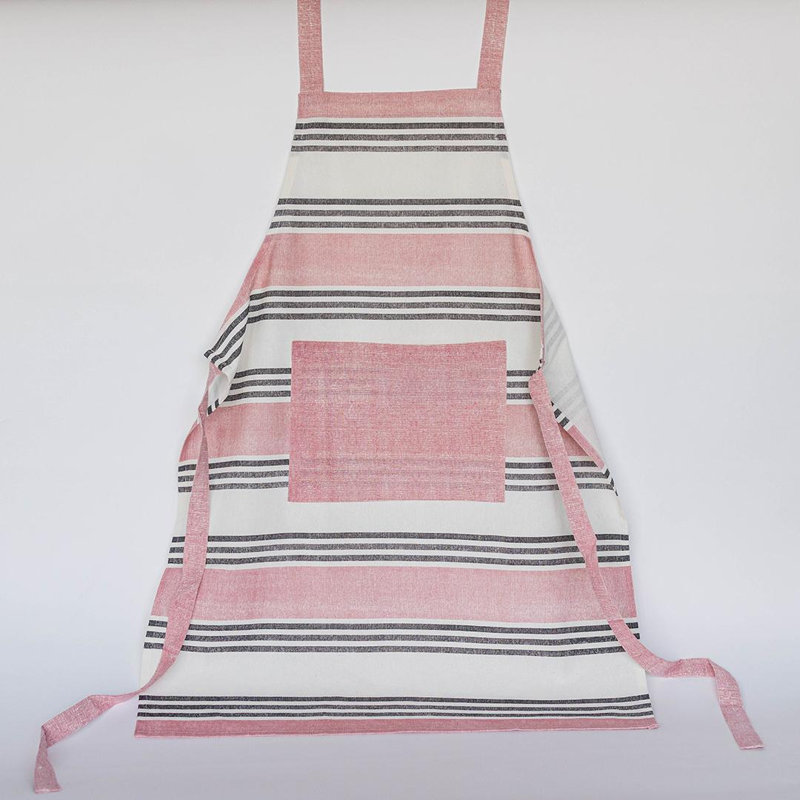 Striped With Front Pocket Apron, Pink/White/Black