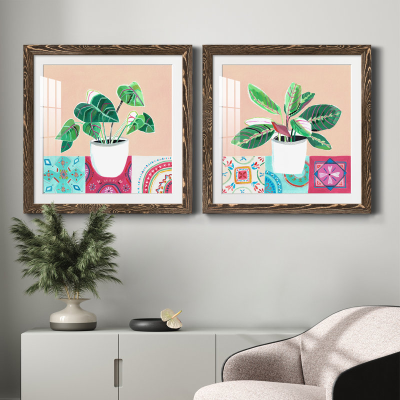 «Growing Happy I», ensemble de 2 peintures, H 31,5 po x l 63 po x P 1,5 po, Papier, cadre noyer