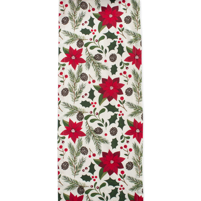 Eliza Floral 100% Cotton Christmas Table Runner, 72" L x 14" W