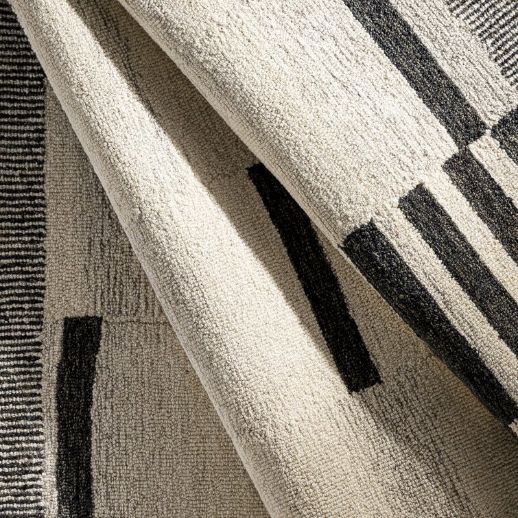 Tilde Charcoal and Ivory Striped Modern Wool Rug