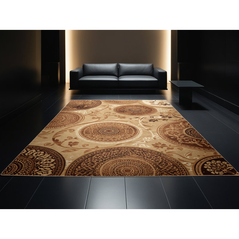 Machine Washable Yonkers Bronze Medal Traditional Oriental Rug in Brown – Beige Binding, 2x3