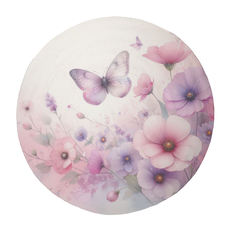 Tapis tressé Butterfly Bloom, Rond 5 pi