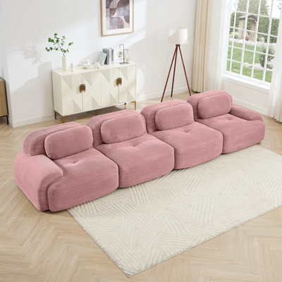 4-Seat Sofa Soft Corduroy Fabric 32D High-Resilience Sponge Pet-Friendly Ergonomic Design Full Compression Vacuum Packaging Free Combination No Assembly For Bedrooms Studies