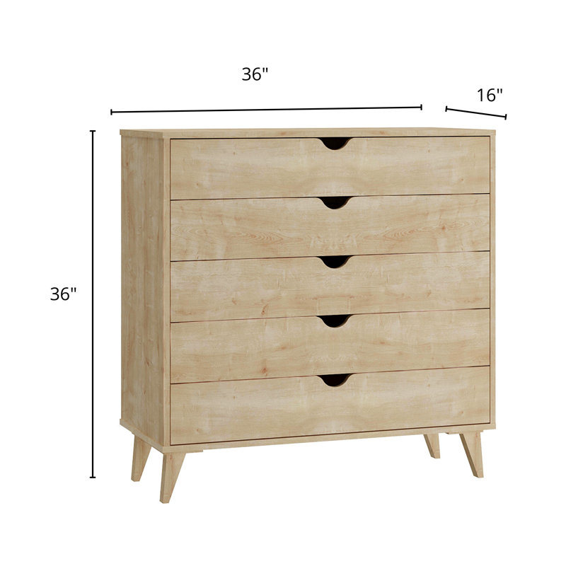 Commode 5 tiroirs Nevis, Bois naturel