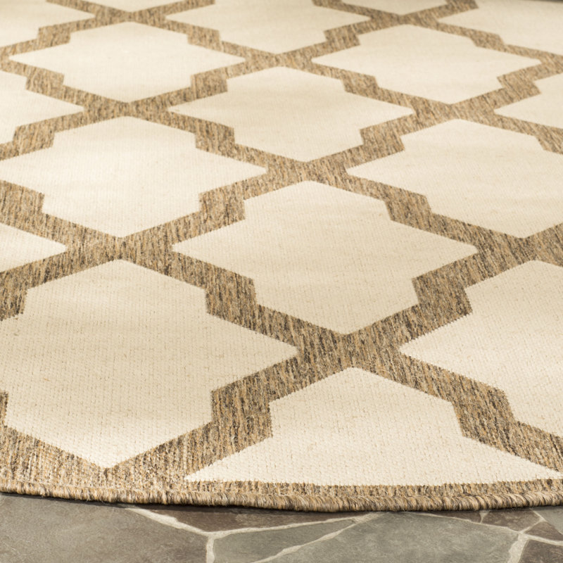 Tapis d'intérieur / extérieur à motif géométrique Powersville, Rond 6 pi 7 po