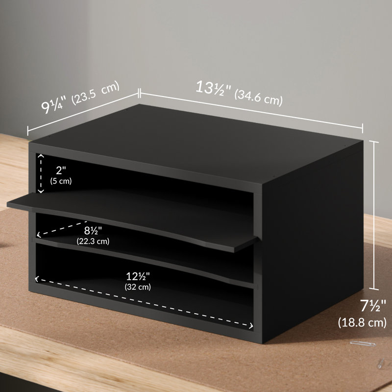 Reagan 3 Tier Paper and File Organizer with Removable Shelves, Black