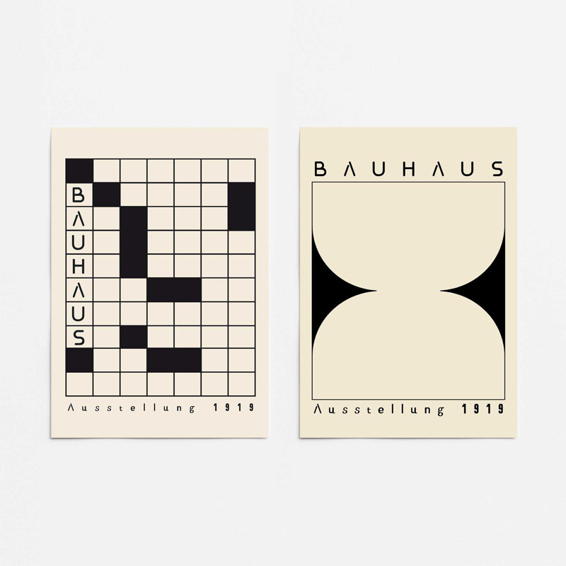 Bauhaus Grid & Balance, ensemble de 2 impressions dans un cadre, Papier, H 24 po x l 36 po x P 0,1 po