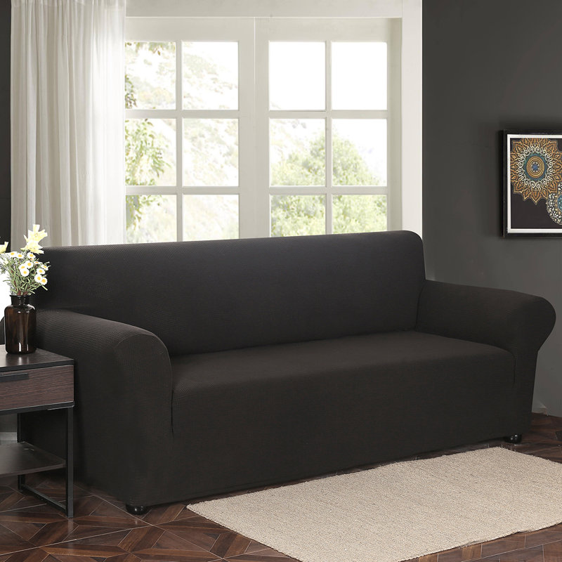 Polyester T-Cushion Sofa Slipcover, Black