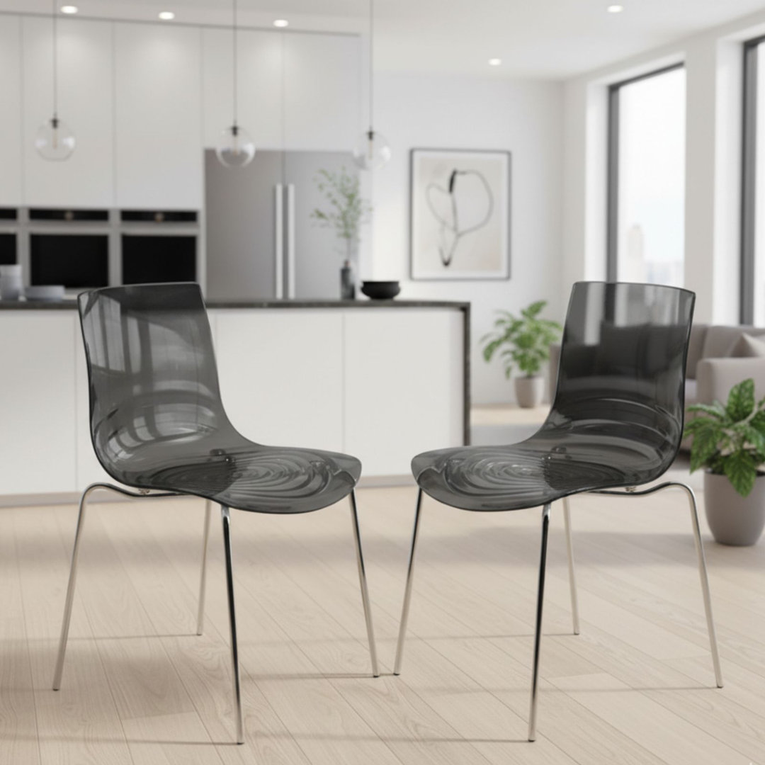 Minelli Dining Side Chair with Water Ripple Design and Chrome Legs (Set of 2) Ivy Bronx 