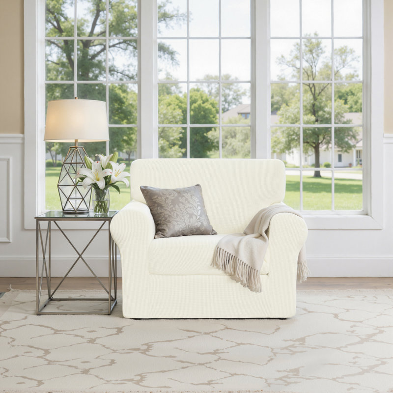 Housses de canapé extensibles antidérapantes 3 pièces, housses de canapé lavables en jacquard doux, protecteur de mobilier à ajustement universel pour une utilisation quotidienne avec les animaux de compagnie et les enfants (fauteuil, ivoire)