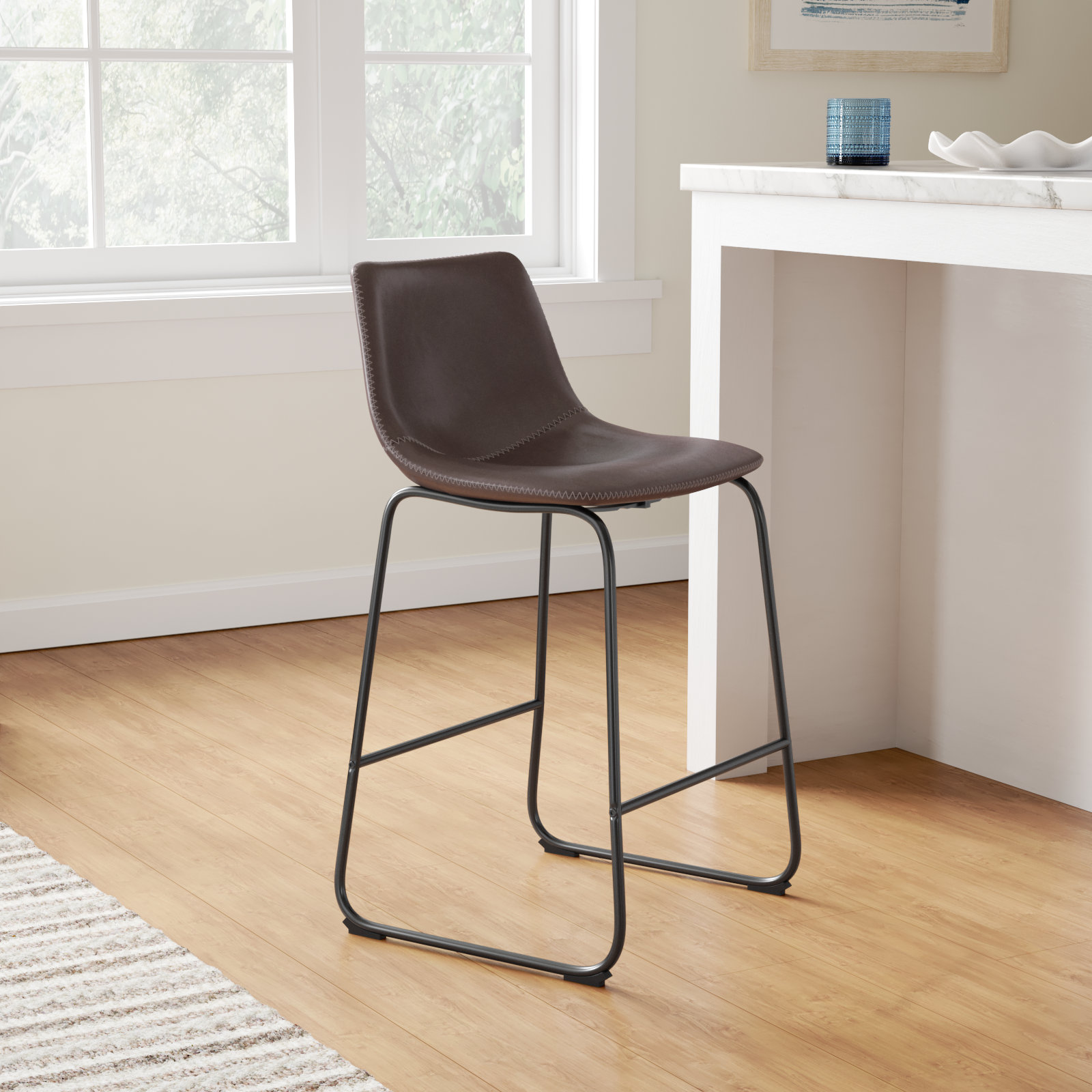 Bela 24" Bar Stool, Brown Faux Leather