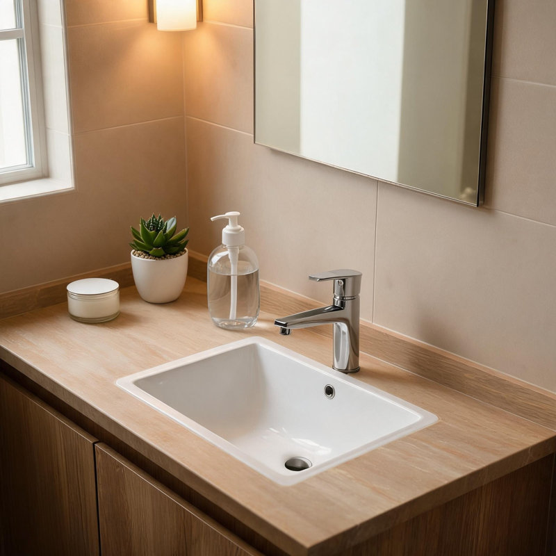 Lavabo de salle de bain rectangulaire en céramique blanche, encastré sous plan, avec trop-plein, 48 x 36 cm (19 x 14 pouces).