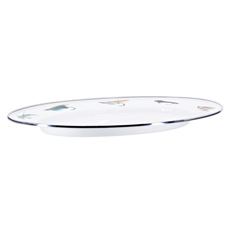 Golden Rabbit Enamelware Fishing Fly Oval Platter