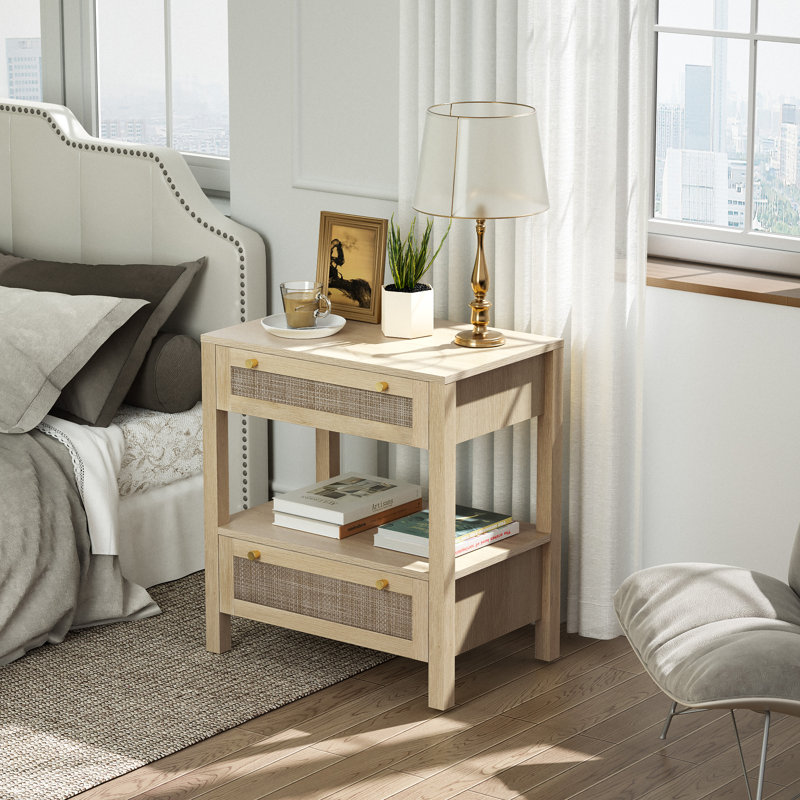 Fernwood Rattan Nightstand with Double Drawer