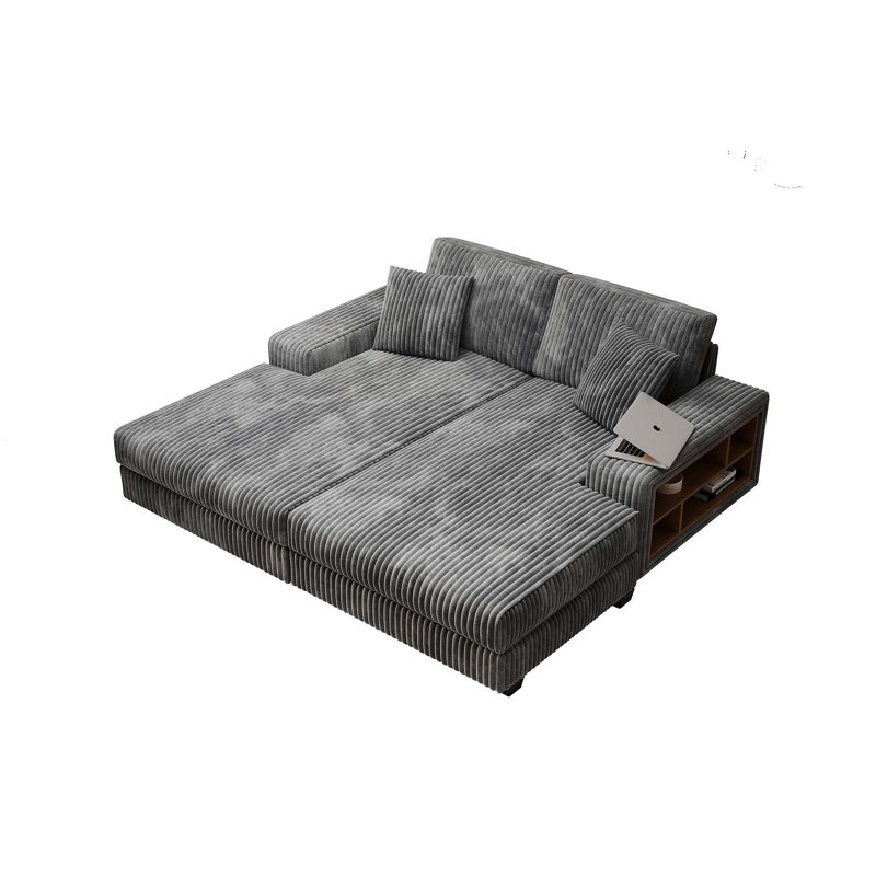 Canapé convertible polyvalent avec revêtement moelleux en velours côtelé pour le salon