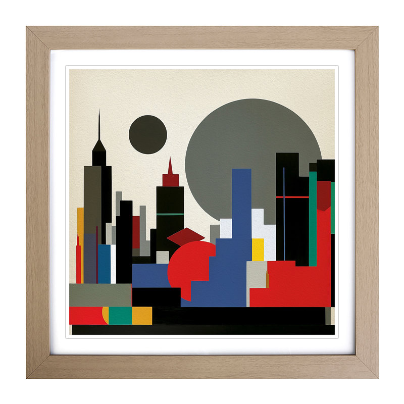 City Of Hong Kong Suprematism No.3 - Single Picture Frame Print on Wood, Oak