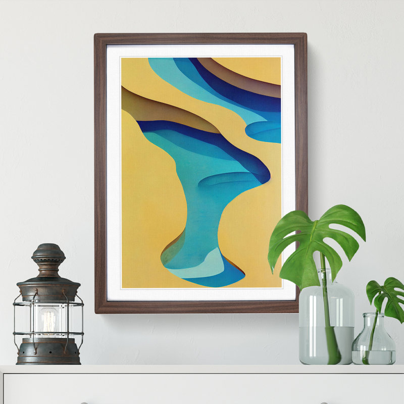 Beach Abstract No.2 - Wall Art, 34cm H x 25cm W x 2cm D, Walnut Framed, White