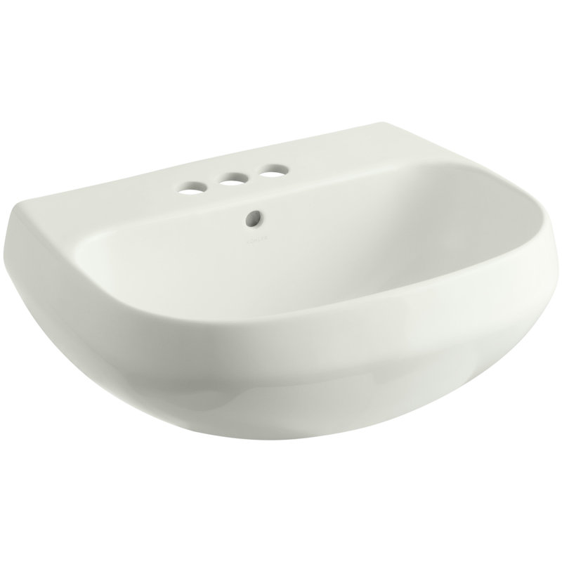 Lavabo de salle de bain en porcelaine vitrifiée de 9 po de hauteur avec trop-plein Wellworth, Dune, Centres de 4 po