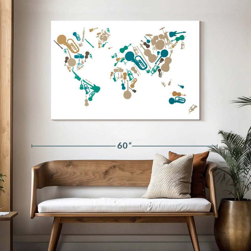 Abarca Musical World Map, 32" H x 48" W