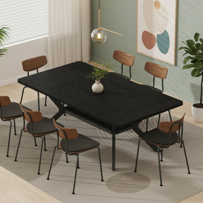63" Rectangular Dining Table, Kitchen Table with Storage Shelf and Metal Legs for 4–8 Seats