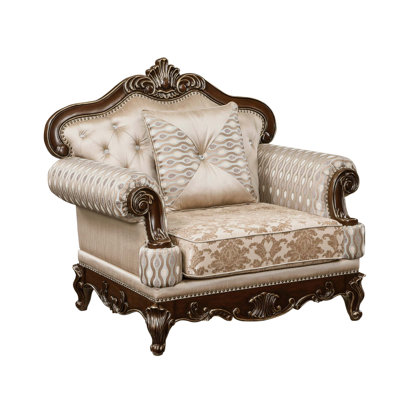 Formal Traditional Luxury Chair Cherry Finish With Gold Tipping Solid Wood Living Room Furniture 1Pc