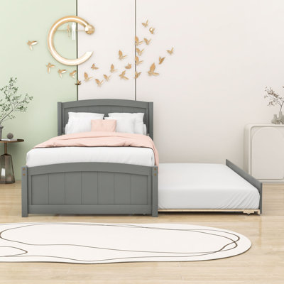 Winston Porter Twin Wood Platform Bed with Twin Trundle and Headboard