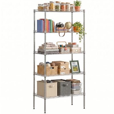 Metal Shelving Unit, Narrow Storage Shelf Organizer, Heavy-Duty Freestanding Storage Rack for Kitchen, Pantry, Garage and Laundry Room