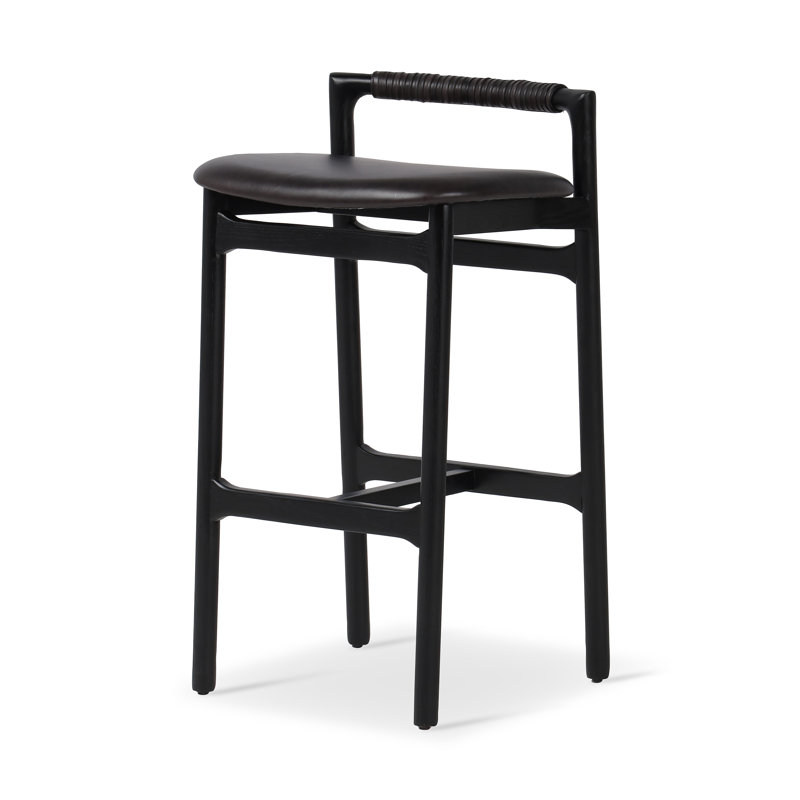 Baden Stool, Brushed Ebony, Bar Stool (30" Seat Height), Sonoma Black/Genuine Leather
