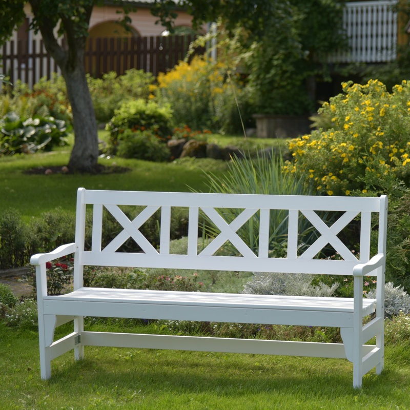 Bradon Solid Wood Pine Outdoor Bench, White, H88 x W109 x D61cm
