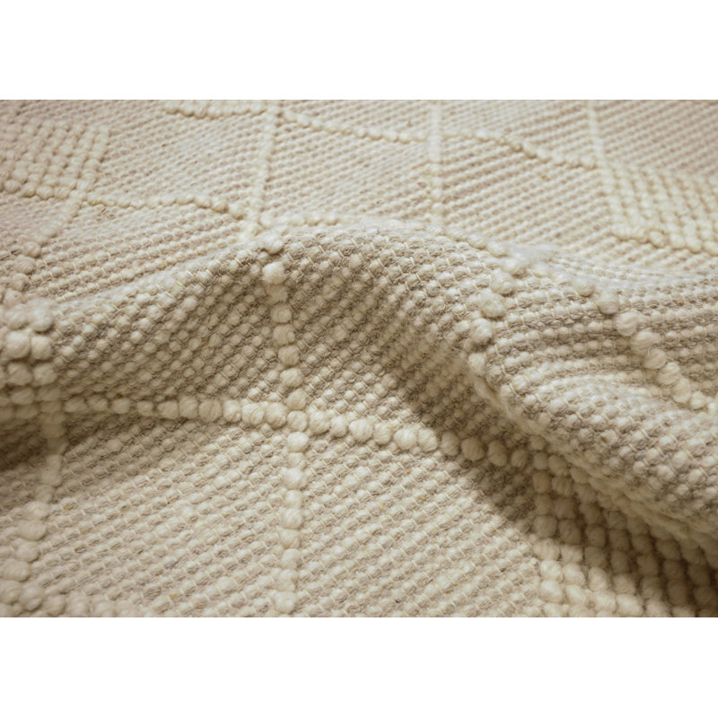 Mieve Luxury Wool Diamond Pattern Hand Woven Area Rug - Modern Geometric Design, Cream, Rectangle 200 x 290 cm
