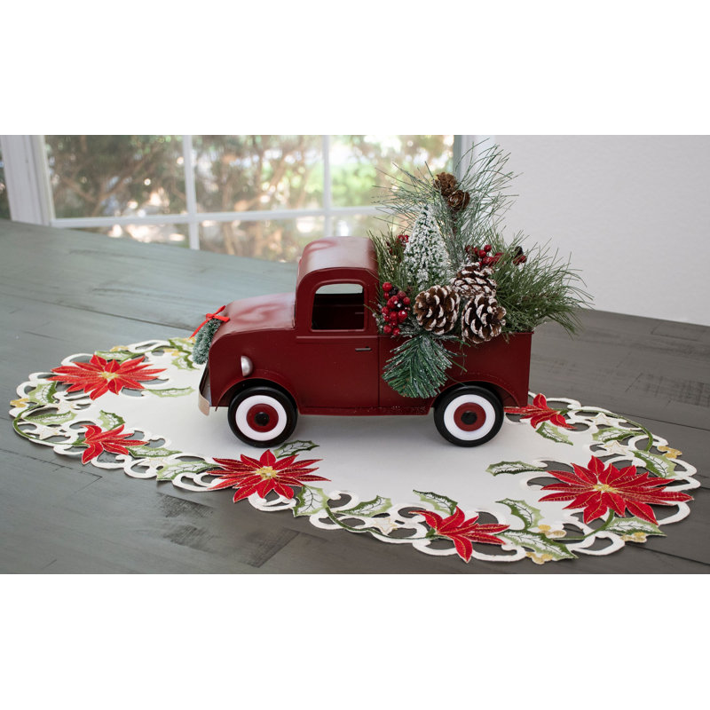 Lawley Christmas Holiday Poinsettia Table Runner (14" x 27")