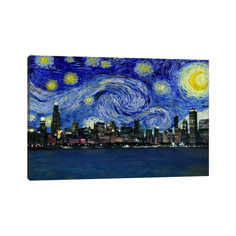 Chicago, Illinois, nuit étoilée, impression d'art graphique, Toile tendue, H 26 po x l 40 po x 1,5 po