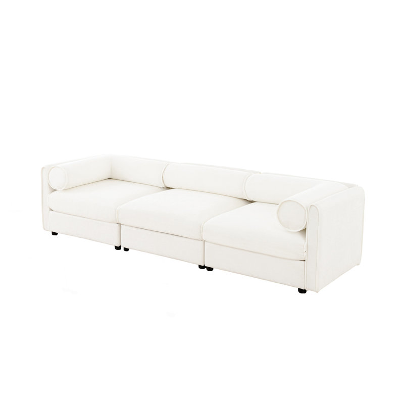 Elegant Sofa With Storage Seat, Contemporary 3-Seater Couch, White