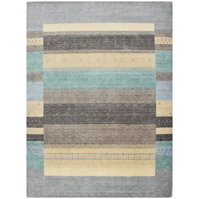 Wool Striped Area Rug in Blue/Cream/Gray