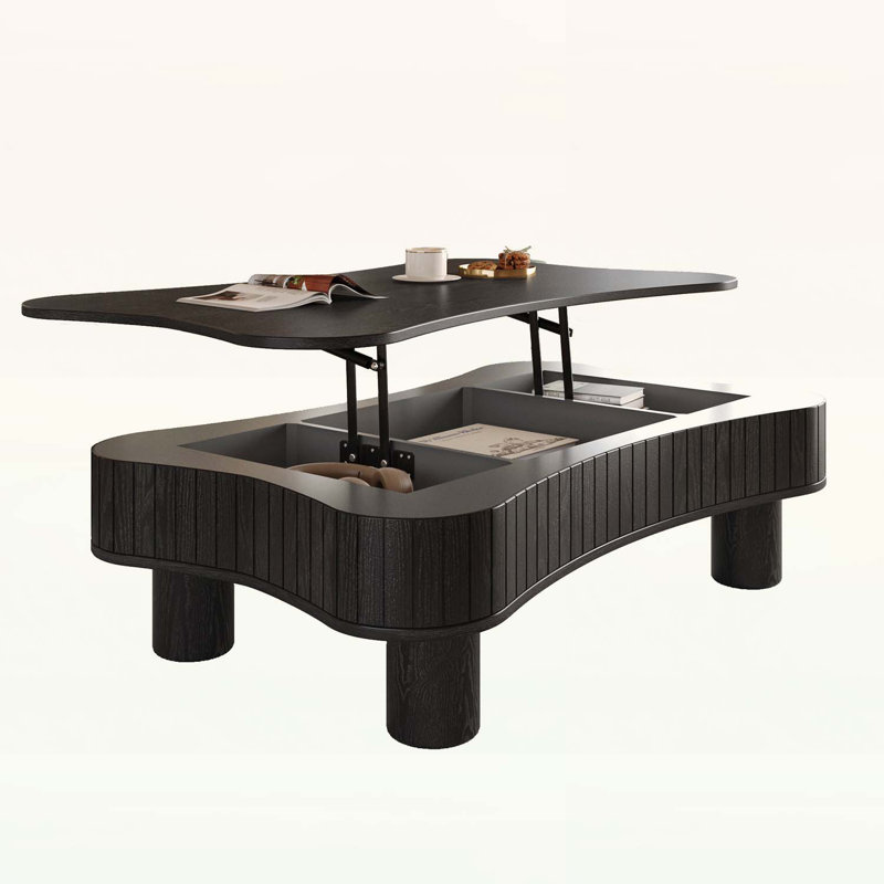 Lift Top Coffee Table with Fluted Panels,Hidden Storage,Silent Hydraulic Lift,and Curved Safety Corners for Modern Living Rooms