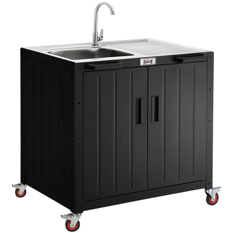 Feasto Outdoor Kitchen Series 36" Freestanding Outdoor Grill Cart with Sink & Cabinet - Movable BBQ Station with Wheels