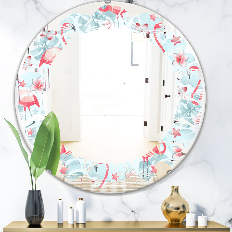 Modern Farmhouse Wall Mirror, Leaves Floral Botanical I , 31.5" x 31.5" 