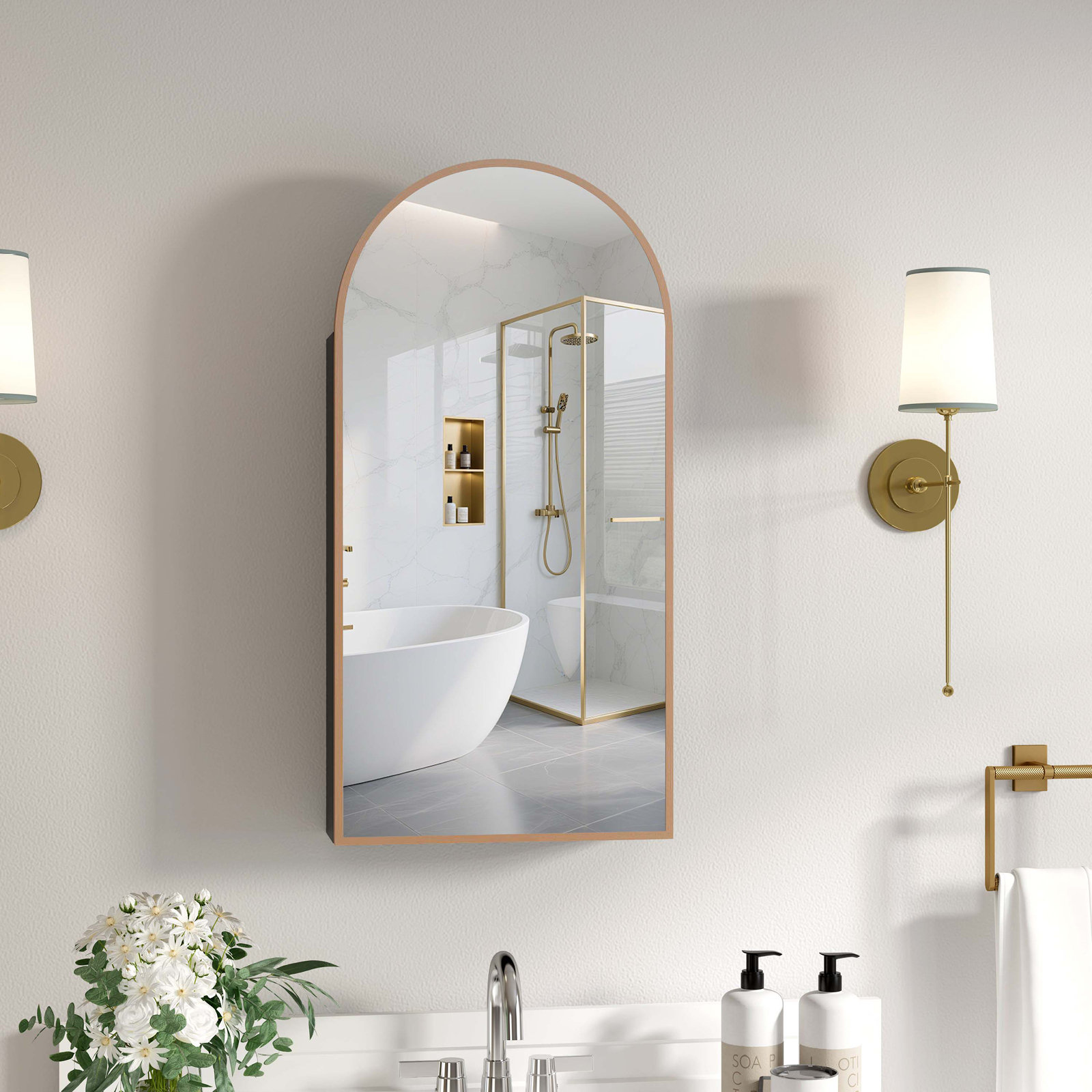 Ebern Designs Arched Recessed Bathroom Medicine Cabinet With Mirror ...