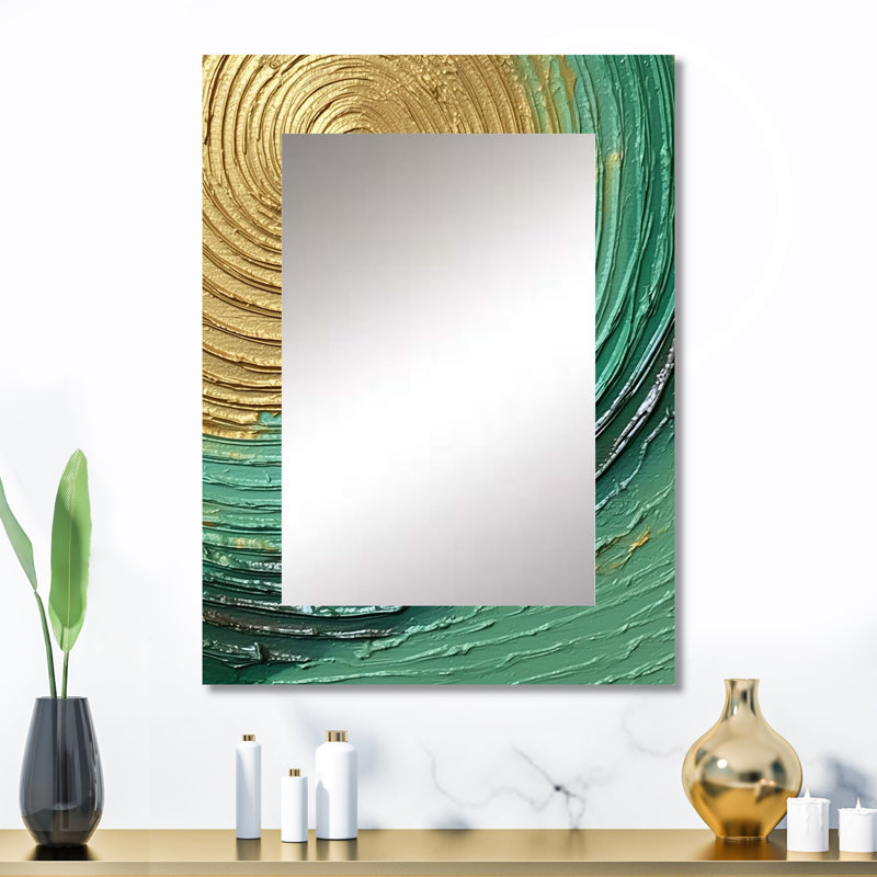 Spirales surréales dorées - grand miroir abstrait, miroir mural décoratif doré, impression sur métal, 32 po x 24 po