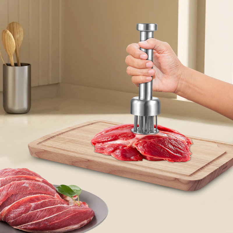 Attendrisseur de viande 21 aiguilles, outil à steak en acier inoxydable 304 avec garde de sécurité pour une marinade uniforme