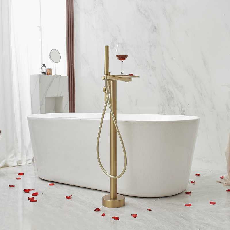 Floor Waterfall Faucet with Diverter, Brushed Gold