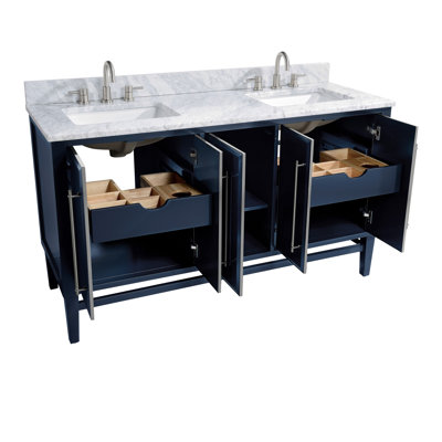 Mason 60" Double Bathroom Vanity with Carrara Marble Top