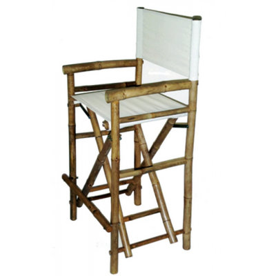Tall Bamboo Director Chair for bar counter, White Canvas, Set of 2 by MGP