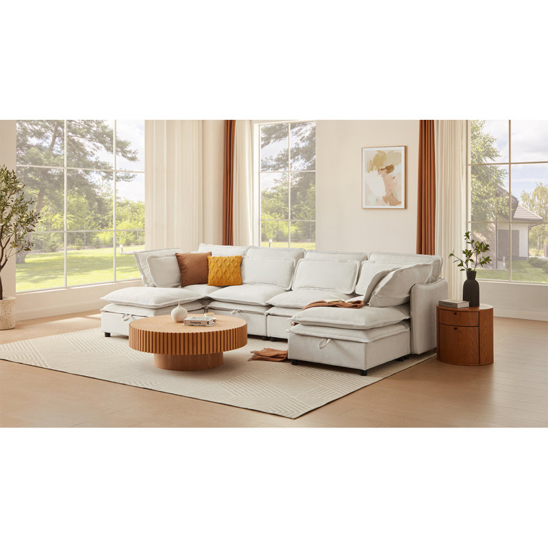 Canapé modulaire en U avec meubles de salon contemporains en polyester, Beige