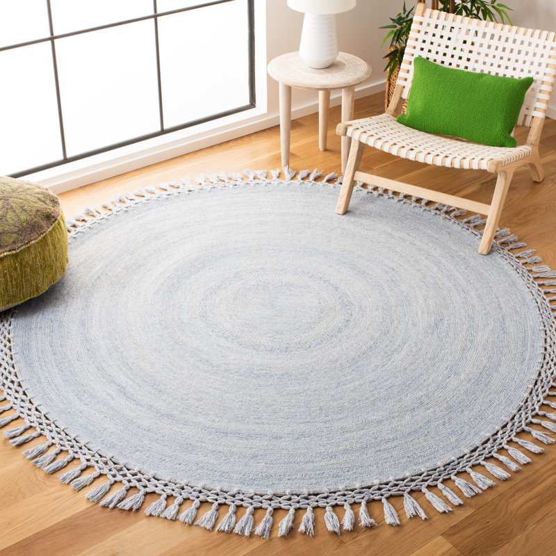 Tapis bleu touffeté à la main Ubaid, Rond 6 pi