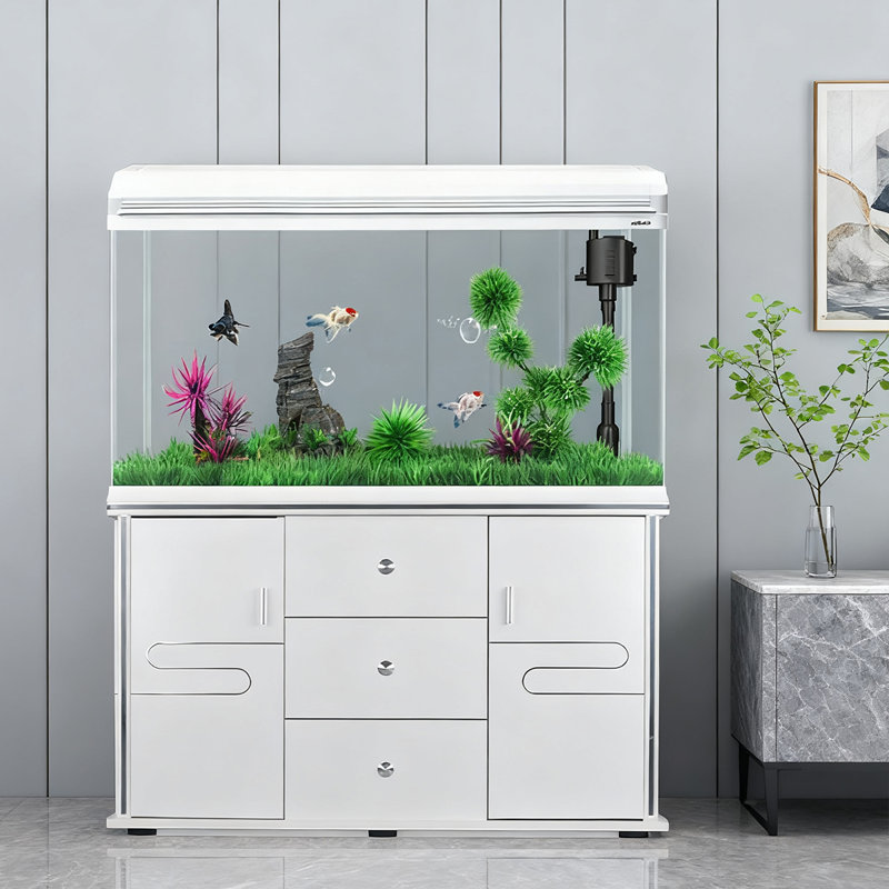Réservoir d'aquarium en verre à chaud avec armoire de rangement en bois, 26,42 gallons (H 50,39 po x l 39,37 po x P 11,81 p