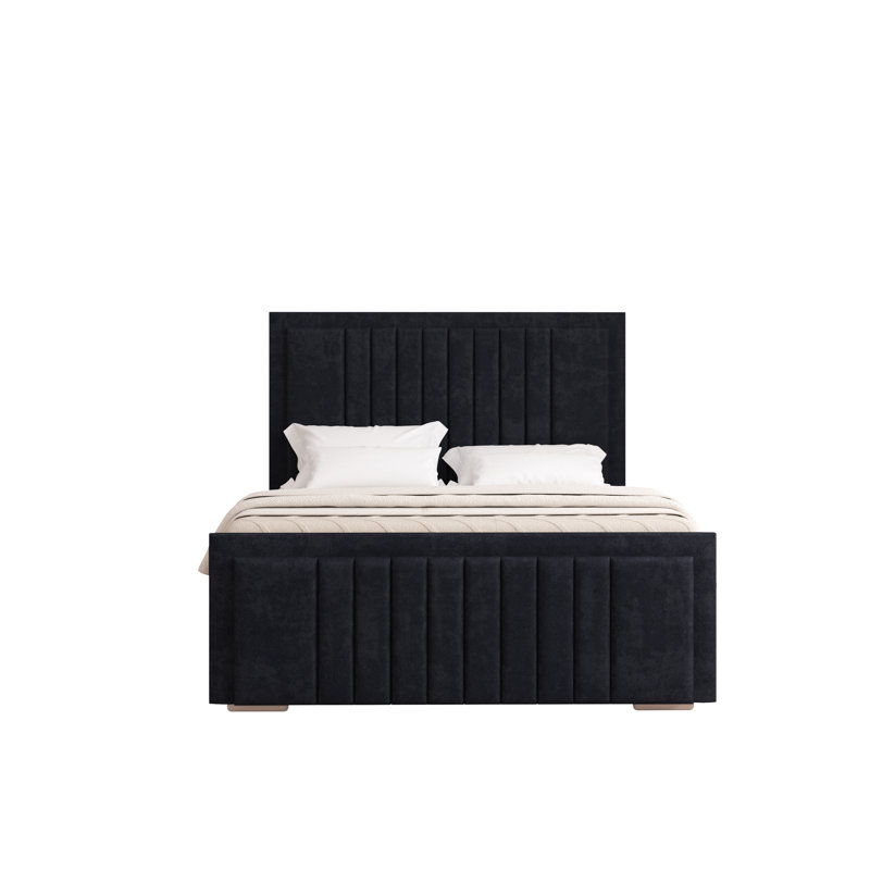 Alama Upholstered Panel Bed, Black, Double (4'6)