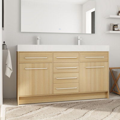 60'' Double Bathroom Vanity with Resin Top